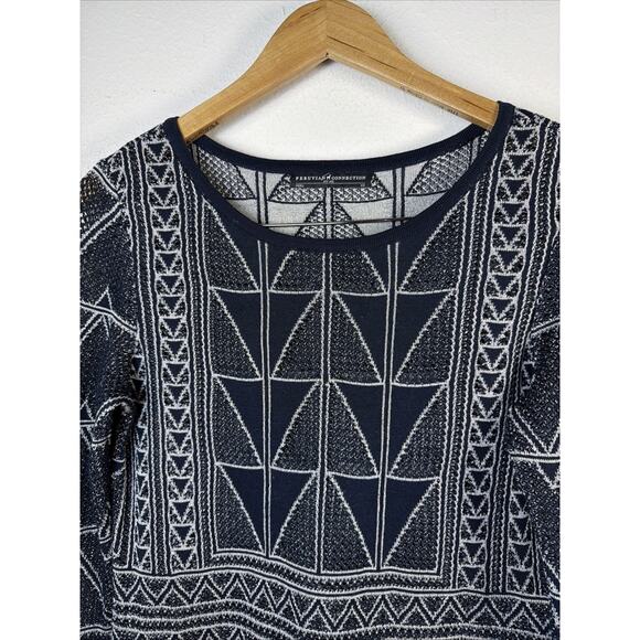 Peruvian Connection women's XS Cotton Tunic silver Blue White Aztec bohemian - Picture 3 of 12